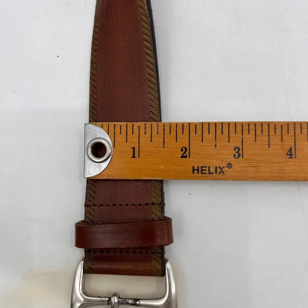 Cole Haan Belt Mens 34 Brown Leather Silver Center Bar Pin Buckle Dress Casual